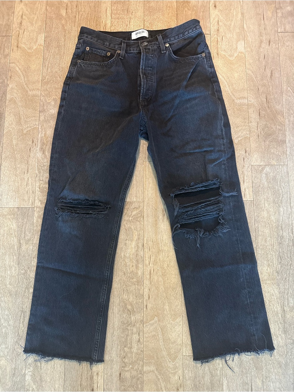 AGOLDE Women’s Sz. 28 Distressed Black Jeans - Mid Rise Cropped Lana Fit